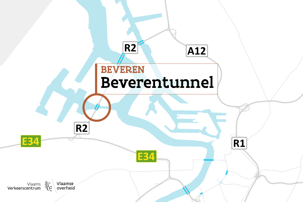 Locatie Beverentunnel op kaart.