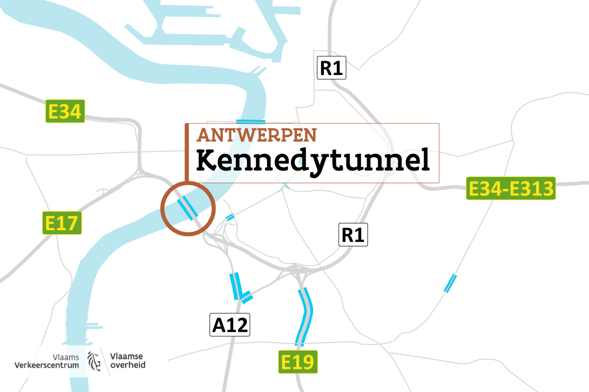 Locatie Kennedytunnel op kaart.