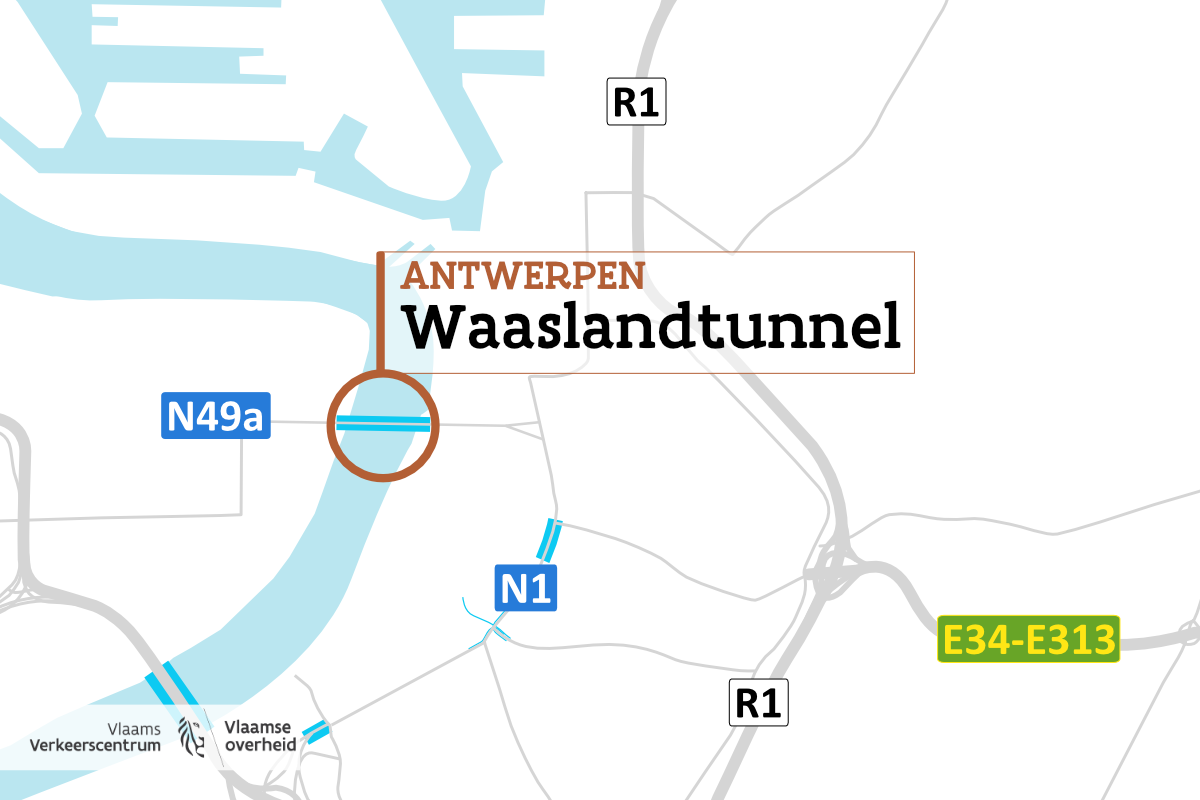 Locatie Waaslandtunnel op kaart.