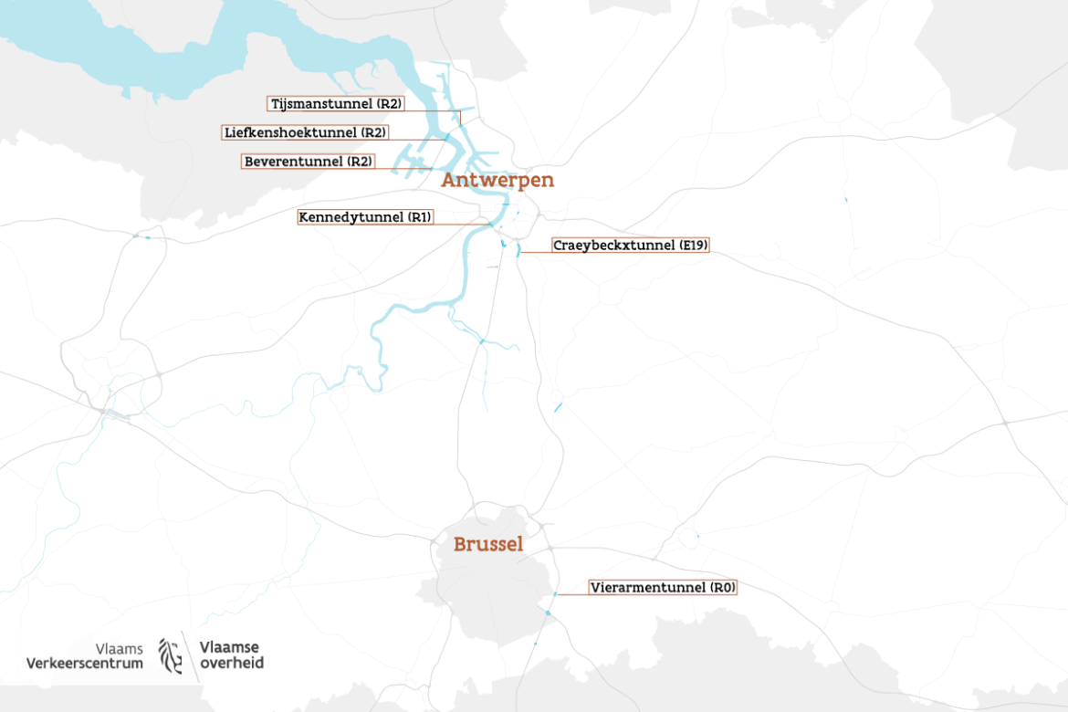 Locatie TEN-tunnels op kaart.