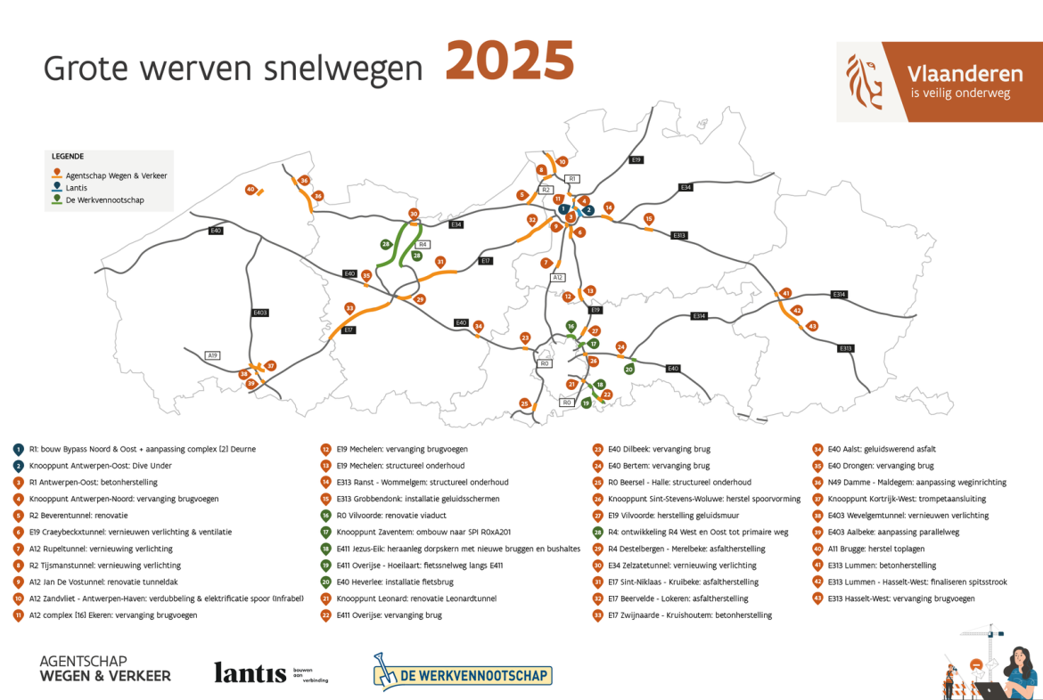 Overzicht grote werven 2025 op kaart.